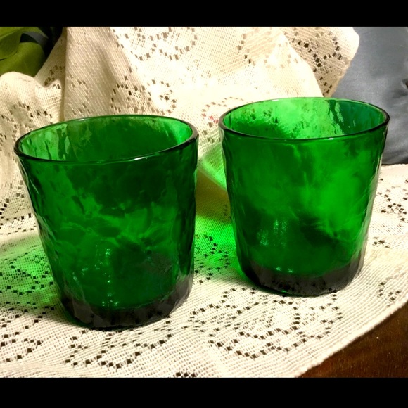 Vintage Hand-Blown 2~Red & 2~Green Old Fashion Glasses from France - Picture 2 of 8